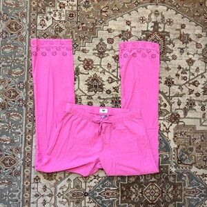 Pink Eyelet Trim linen  Pants